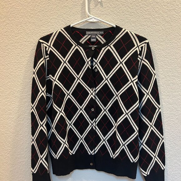 Saks Fifth Avenue Petites 100% Cashmere Argyle Cardigan - Picture 1 of 3